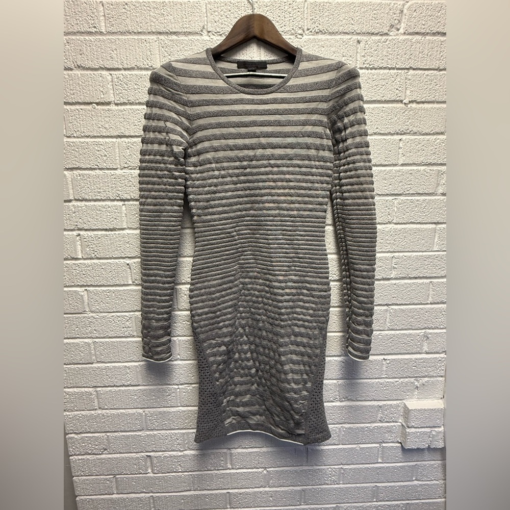 Alexander Wang Charcoal Bodycon Mesh Ribbed Long Sleeve Dress